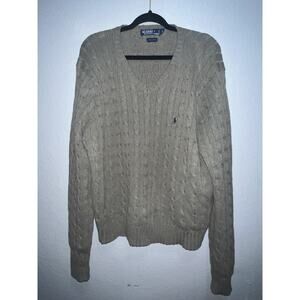 Polo Ralph Lauren Sweater Men Large L Gray V Neck Pullover Knit